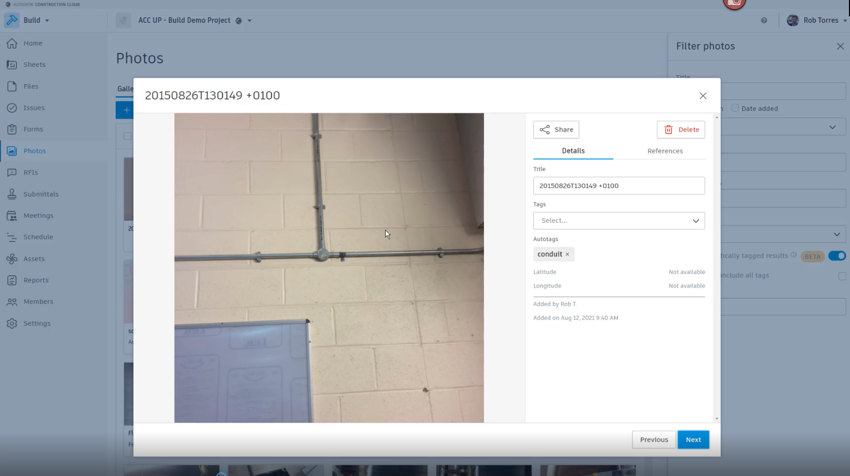 Auto-tagging photos in Autodesk Build