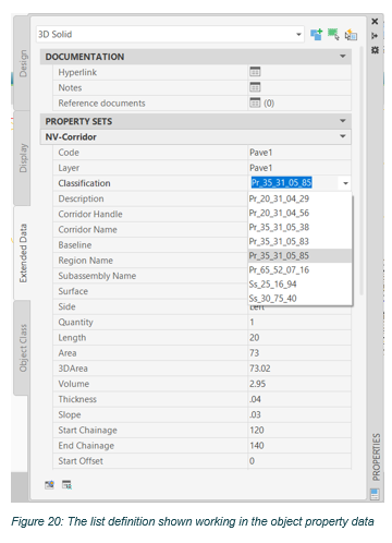 The list definition shown working in the object property data